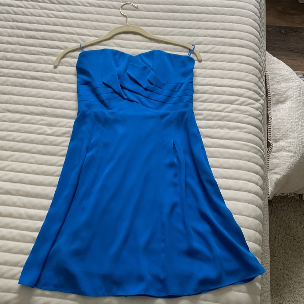 Strapless blue cocktail dress